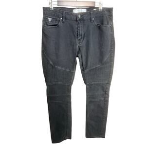 Guess Skinny Jeans Mens 34X30 Black Slim Tapered Double Knee Biker Style Rock